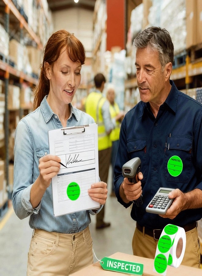 wootile 1000 Pcs Circle Inventory Labels QC Passed 2" Quality Control Inspected by Inventory Stickers Fluorescent Green Label Writable Handling for Shipping Control Organization - Image 5